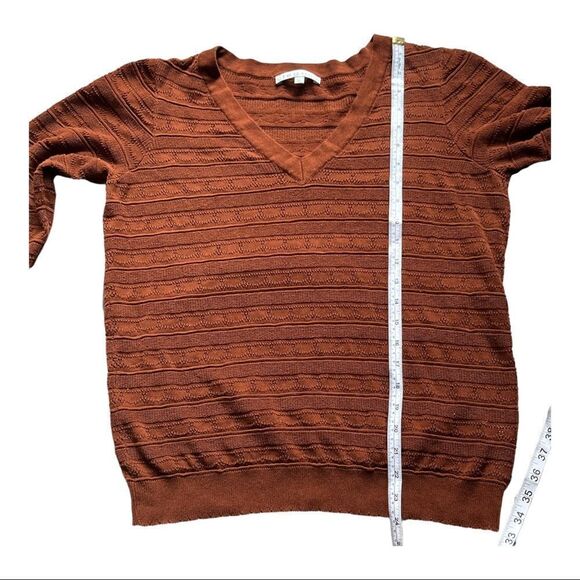 𝅺VINTAGE CLEO PETITES V-Neck Pointelle Sweater Size Large Light Brown - Picture 3 of 11
